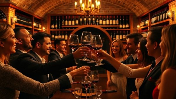 Group enjoying at Festivin wine festival 2026 in a wine cellar.