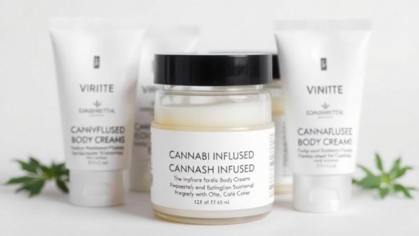 Cannabis creams for dry winter skin in simple white and brown packaging.
