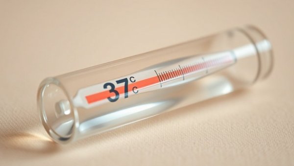 Glass thermometer at 37°C on beige background, represents persistent low-grade fever.