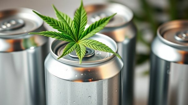 Cannabis leaf on beverage cans symbolizing alcohol reduction.