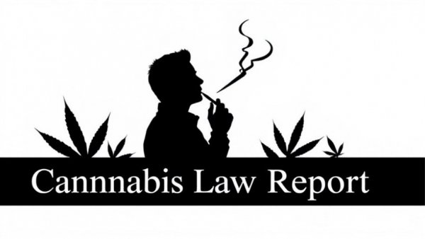 Monochrome logo with cannabis law theme, classical silhouette.