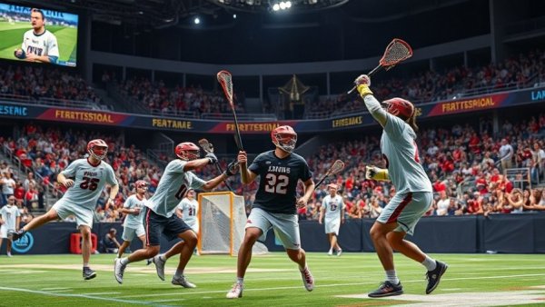 Saskatchewan Rush players celebrate winning streak in arena.