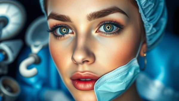 Illustration of eyelid surgery procedure with close-up and medical images.