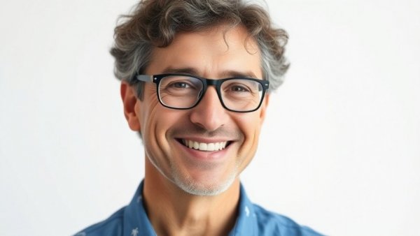 Smiling man in glasses and patterned shirt, cannabis public relations.