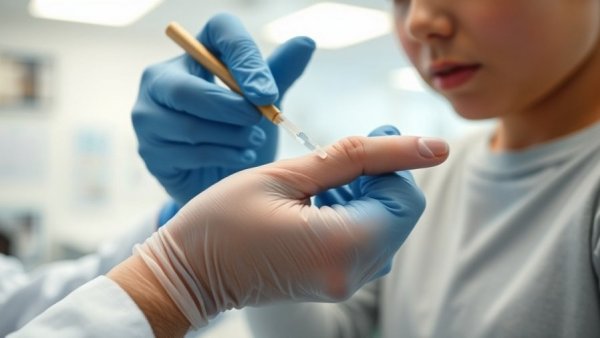 Routine screening for type 1 diabetes, blood test being performed.