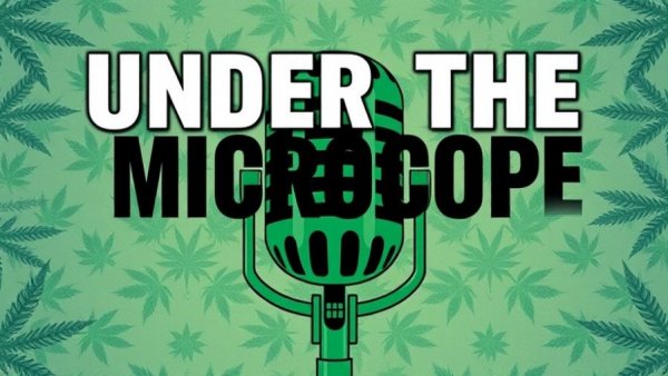Cannabis Industry Compliance podcast cover with cannabis pattern and microphone.
