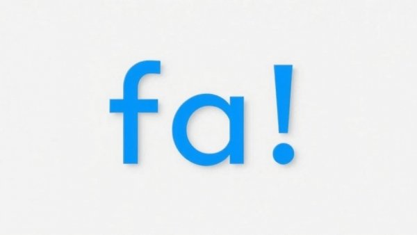 Minimalist blue text 'fa!' on gray background.