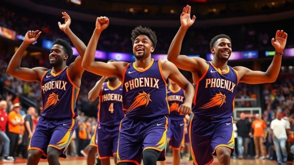 Phoenix Suns players exceed Bleacher Report projections, celebrating on court.