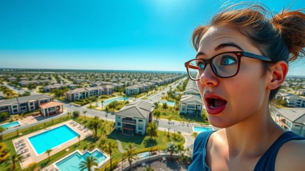 Phoenix suburbs growth scene with surprised woman, 2026 vision.