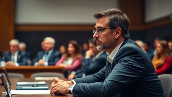 Focused individual at Jack Smith House Hearing in formal room setting.