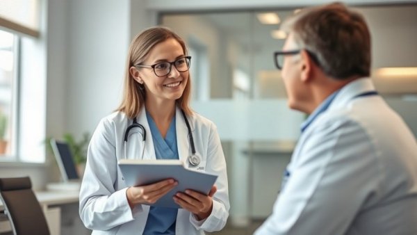 Doctor discussing with patient in medical office, cannabis industry news.