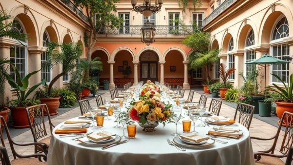 Elegant Taliesin West event venue with outdoor dining setup.