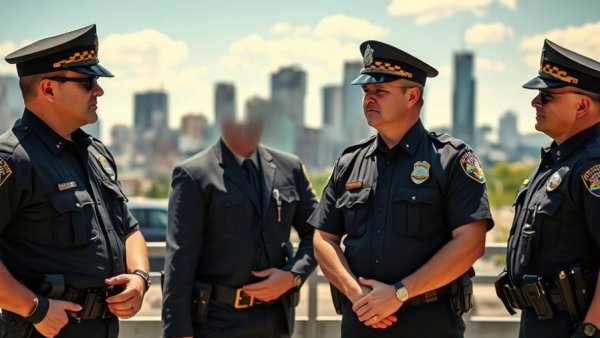 Saskatoon police officers in uniform engaging in vibrant discussion.