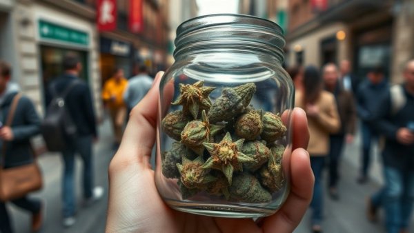 Europe cannabis market trends visualized with jar of cannabis.