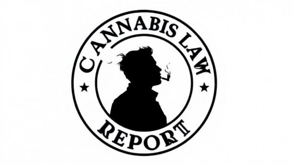 Cannabis law report logo in vintage silhouette style.