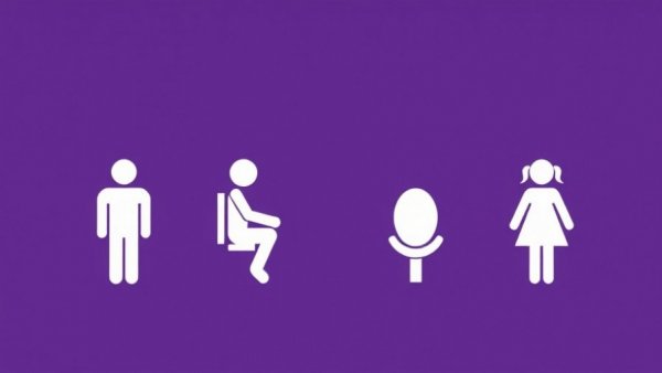 Urinary Incontinence in Seniors: Men and women restroom icons in purple.