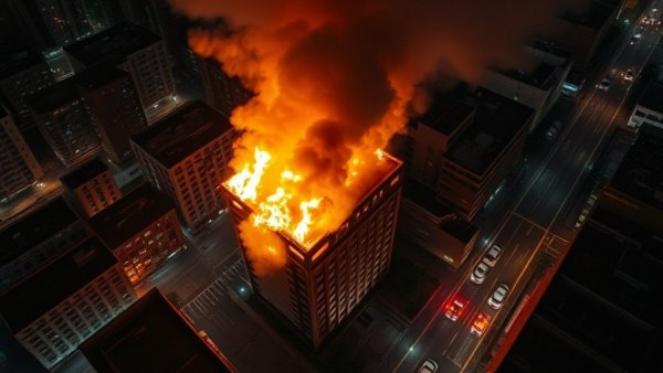 Dramatic scene of a gas explosion fire in New York City high-rise.