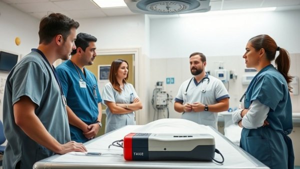 Medical staff discuss in emergency room with taser on table, showcasing tasers in emergency rooms.