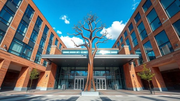 Maricopa city building entrance with sculpture and architectural design