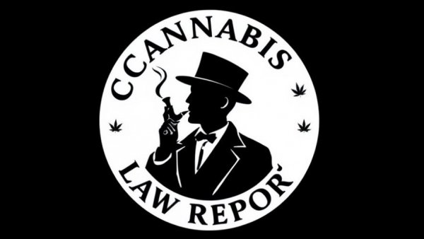 Monochrome emblem for cannabis industry state laws overview.