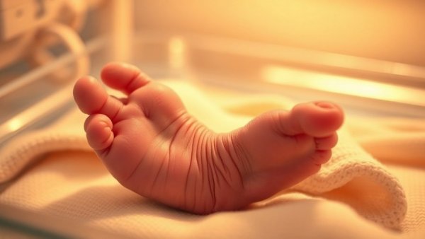 Newborn foot in incubator, cervicovaginal microbiota and preterm birth risks focus.