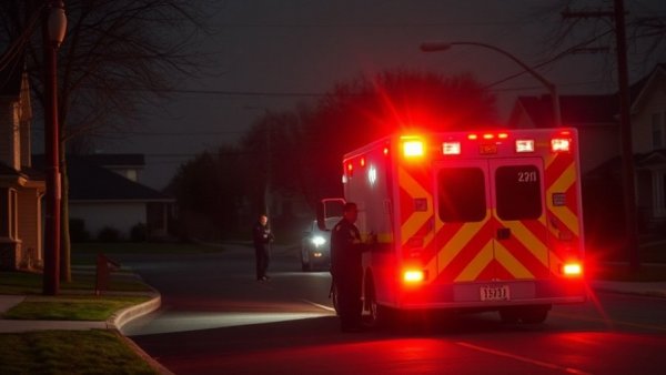 Nighttime emergency scene showing paramedics responding to an accidental gun injury.