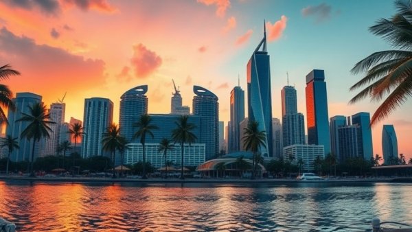 City skyline at sunset with palm trees and skyscrapers. What is going on with cannabis?