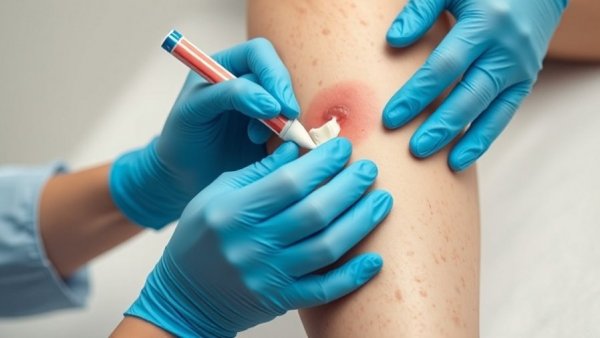 Gloved hands applying treatment for connective tissue diseases.