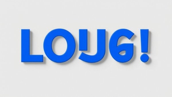 Bold blue logo letters on a gray background, modern design
