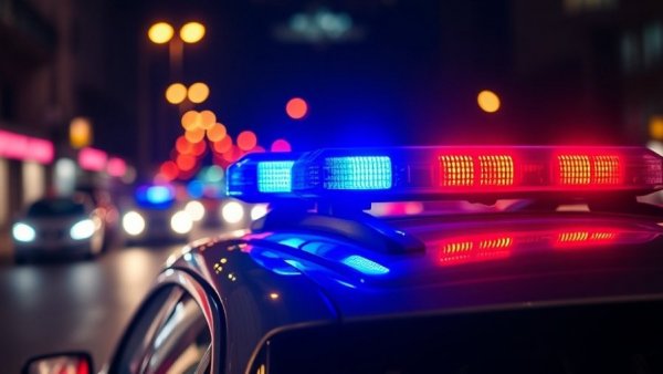 Police lights in hit-and-run pedestrian accident scene Greenville SC.