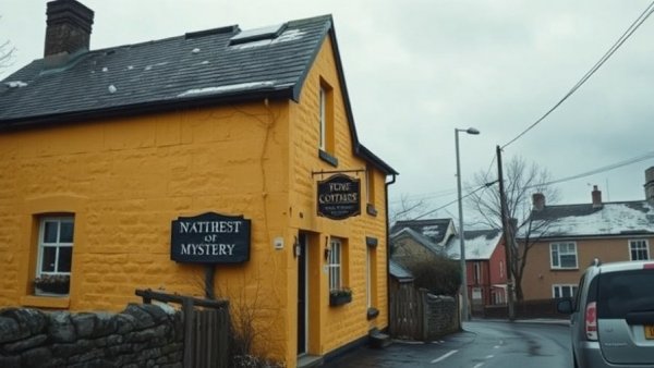 Stone Cottage sign and building in Greenville SC under a winter sky.