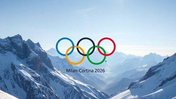 2026 Winter Olympics Milan-Cortina logo with mountain backdrop.