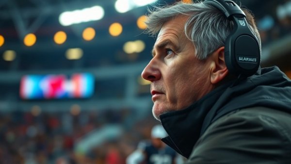 Focused football coach on sidelines during Virginia football game, showcasing community support.