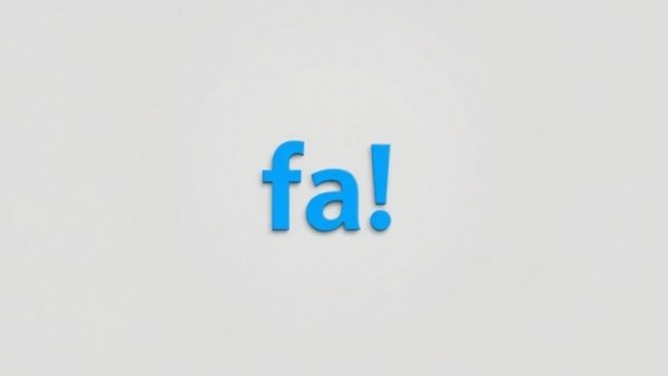 Minimalistic blue 'fa!' text on a gray background.