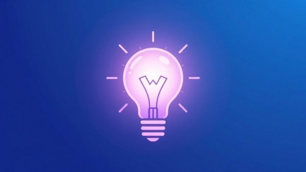 Minimalistic lightbulb icon in blue and purple, dental technology inspiration.