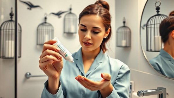 Woman using ReminGel Tooth Enamel Care in modern bathroom