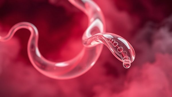 Abstract transparent worm representing levamisole in a smoky red setting.