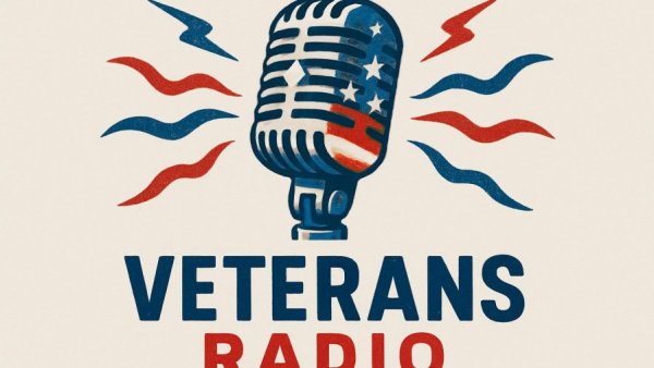 Patriotic microphone graphic for Veterans Radio broadcast.