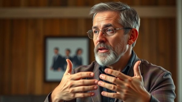 Middle-aged man discussing dental practices with engaging gestures.