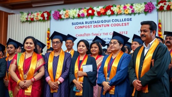 Dignitaries at Sudha Rustagi College Convocation 2026 event, dressed in ceremonial stoles.