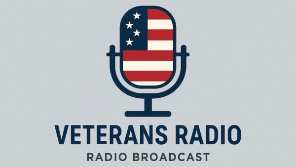 Veterans Radio broadcast logo with patriotic theme.
