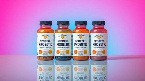 Spore-based probiotics bottles on a gradient background.