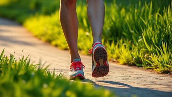 Person walking on path, promoting daily walking benefits in a park.