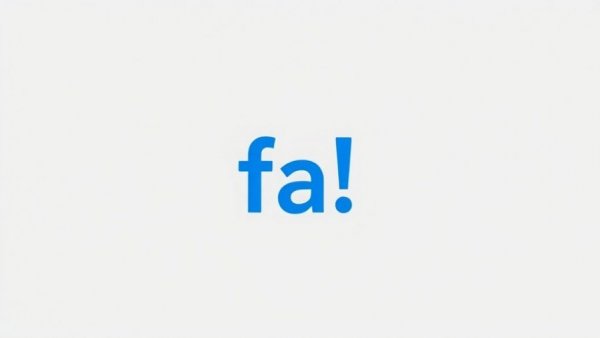 Blue 'fa!' text on grey background, minimalist design
