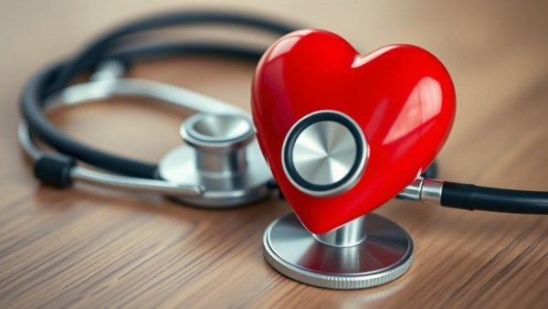 Symbolic heart disease prevention image with heart and stethoscope.