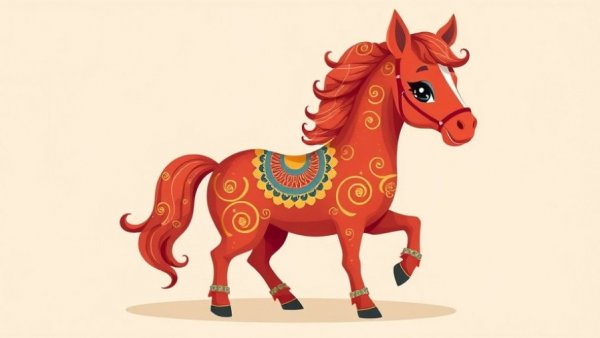 Decorative red horse illustration with patterns