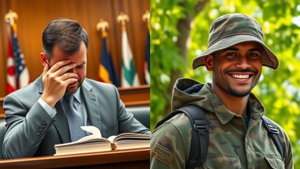 Stand Your Ground South Carolina: Distressed man in court, smiling man outdoors.