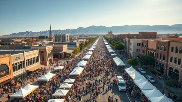 Aerial view of Melrose Street Fair Phoenix with bustling crowds.