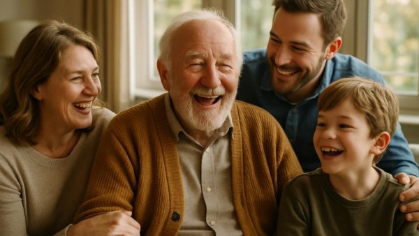 Senior heart health care concept with joyful family interaction.