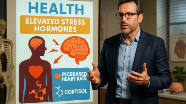 Illustration on PTSD and high blood pressure with speaker.